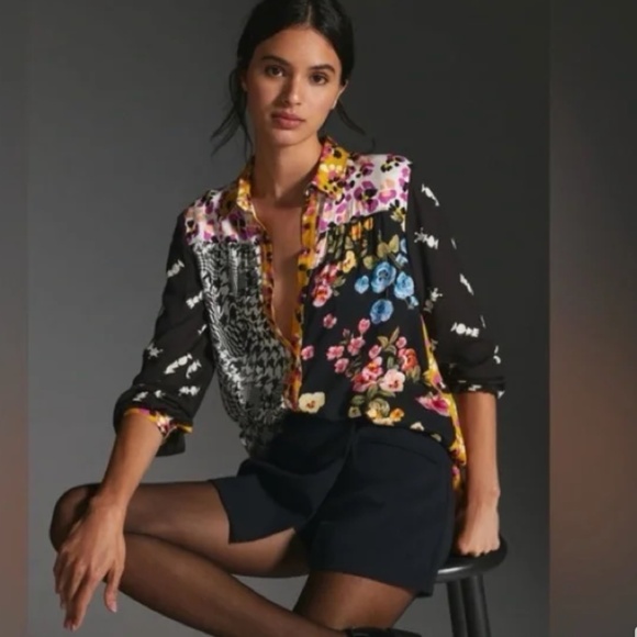 Maeve by Anthropologie The Paz Mixed Print Button Down Size 2X - Picture 1 of 9